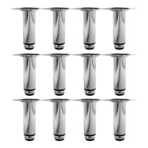 Kit 12 Pés Para Móveis Regulável Redondo Cromado 12Cm