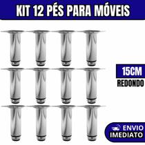 Kit 12 Pés Para Móveis Regulável Redondo Cromado Pezinho Base Para Móveis Cama Armário 10cm