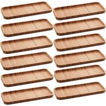 Kit 12 Petisqueiras Bandeja Retangular de Bambu 28x11cm Prato Salgados Petisco Hire Lyor