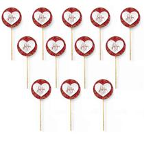 Kit 12 Picks Decorativos Arranjo de Flores Madeira Amo Você Kit 12 Picks Decorativos Arranjo de Flores Madeira Amo Você