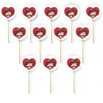 Kit 12 Picks Decorativos Arranjo de Flores Madeira Casal