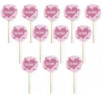 Kit 12 Picks Decorativos Arranjo de Flores Madeira Com Amor