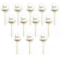 Kit 12 Picks Decorativos Arranjo de Flores Madeira Love