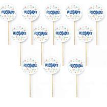 Kit 12 Picks Decorativos Arranjo Flores Madeira Felicidades