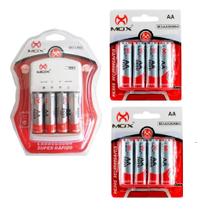 Kit 12 Pilhas AA Recarregaveis + Carregador De Pilhas e Bateria 9V Bivolt Kit 12 Pilhas AA Recarregaveis + Carregador De Pilhas e Bateria 9V Bivolt