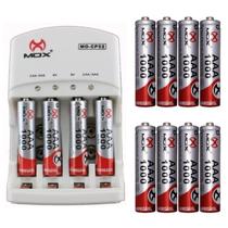 Kit 12 Pilhas AAA 1000mAh +Carregador Super Rápido AA/AAA/9V