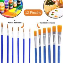 Kit 12 Pincéis Artesanato Ponta Fina Redonda E Chato Pintura
