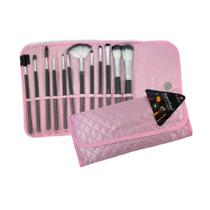 Kit 12 Pincéis Macrilan Com Necessaire ROSA