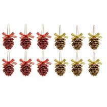 Kit 12 Pinhas Naturais Enfeite Natal Dourada Vermelha 5cm