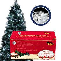 Kit 12 pisca 100 leds 8 funções branco frio 10mts fio transp