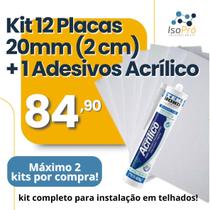 Kit 12 placas isopor 20mm 1 tubo de adesivo acrílica tekbond kit completo para instalação