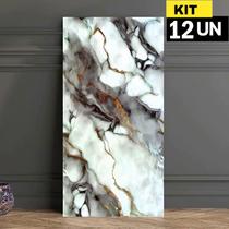Kit 12 Placas Painel Adesivo Vinílico 3D Revestimento Porcelanato Mármore Lavável