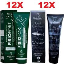 Kit 12 Pomada Massageadora Fisio Fort + 12 Gel Massageador Cartilagem de Tubarão