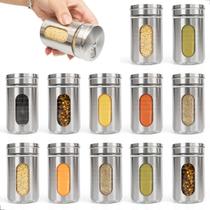 Kit 12 Porta Temperos Saleiro Pimenteiro Aco Inox Com Visor