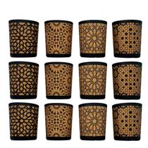 Kit 12 Porta Velas Castiçal De Vidro Decorado Mandala 7cm