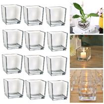 Kit 12 Porta Velas Castiçal Vaso de Vidro Quadrado 6cm Kit 12 Porta Velas Castiçal Vaso de Vidro Quadrado 6cm
