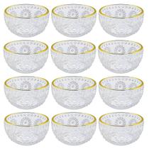 Kit 12 Portas Velas Castiçal Vidro Redondo Borda Dourado