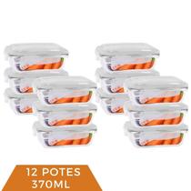 Kit 12 Pote de Vidro 370ML Vai ao Forno Microondas Com Tampa