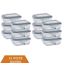 Kit 12 Pote de Vidro Hermético Com Divisoria 640ml Alimento