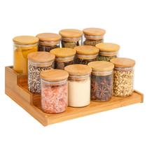 Kit 12 Pote de Vidro Hermetico com Tampa e Suporte de Bambu