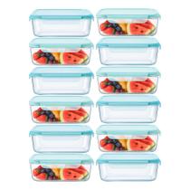 Kit 12 Pote de Vidro Marmita Hermético Retangular com Tampa Azul Vedação 640ml Em Casa Tem Kit 12 Pote de Vidro Marmita Hermético Retangular com Tampa Azul Vedação 640ml Em Casa Tem