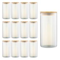 Kit 12 Pote Hermético Mantimento Alimentos Cozinha Vidro Canelado Com Tampa Bambu 1,4l