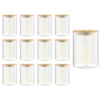 Kit 12 Pote Hermético Mantimento Alimentos Cozinha Vidro Canelado Com Tampa Bambu 1l