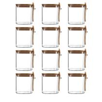 Kit 12 Pote Hermético Mantimento Armazenamento De Vidro Com Tampa e Colher de Bambu 450mL