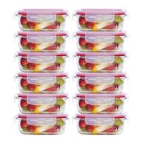 Kit 12 Pote Hermético Vidro Marmita Mantimentos Refratário Forno C/ Tampa Travas 370ml