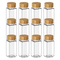 Kit 12 Pote Organizador Porta Temperos Condimentos Vidro Tampa Dosadora Cozinha 125ml Ou Bambu