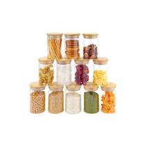 Kit 12 Pote Porta Temperos Mantimentos Design Moderno Tampa De Bambu Hermético 400ml