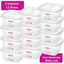 Kit 12 Pote Sanremo Quadrado 800ml Vai Freezer Microondas Potinho Congelar Alimentos Vasilha Plástica BPA Free