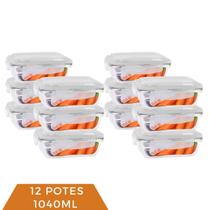 Kit 12 Pote Vidro 1040ML Vai ao Forno Microondas Retan c/Tampa