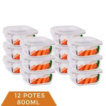 kit 12 Pote Vidro Hermético Mantimento Tampa Plástico 800ml