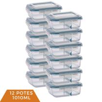Kit 12 Pote Vidro Hermético Mantimentos Divisória Tampa 1010ml