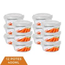 Kit 12 Pote Vidro Hermético Mantimentos Tampa 4 Travas 400ml
