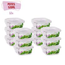 Kit 12 Pote Vidro Hermético Marmita Mantimento 4 Travas 520ml