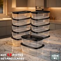 Kit 12 Potes 1000ml Transparentes Herméticos Freezer Microondas Marmita Plástica