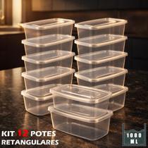 Kit 12 Potes 1000ml Transparentes Marmitas Fitness Freezer Microondas Marmita Plástica