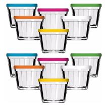 Kit 12 Potes Americanos Tigelas Pequenas de Vidro 150ml Marinex com Tampa Plástica Colorida Kit 12 Potes Americanos Tigelas Pequenas de Vidro 150ml Marinex com Tampa Plástica Colorida