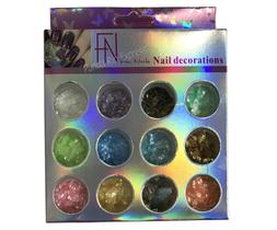 Kit 12 Potes Com Glitter Para Encapsulamento Decoração De Unhas Fan Nails