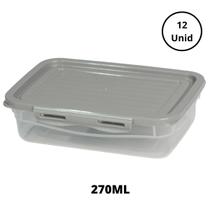 Kit 12 Potes Com Tampa e Trava 270Ml Baixo Cinza Kit 12 Potes Com Tampa e Trava 270Ml Baixo Cinza