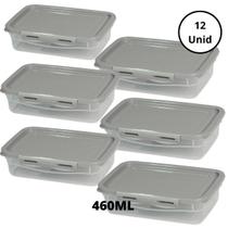 Kit 12 Potes Com Tampa e Trava 460Ml Baixo Cinza Kit 12 Potes Com Tampa e Trava 460Ml Baixo Cinza