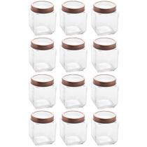 Kit 12 Potes de Vidro 1,2L Quadrado com Tampa Metal Mantimentos Rosé Gold Gran Gastro Lyor
