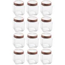 Kit 12 Potes de Vidro 1,2L Quadrado com Tampa Metal Mantimentos Rosé Gold Gran Gastro Lyor Kit 12 Potes de Vidro 1,2L Quadrado com Tampa Metal Mantimentos Rosé Gold Gran Gastro Lyor