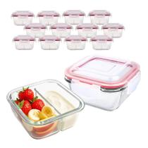 Kit 12 Potes De Vidro 300ml 2 Divisórias Hermético Marmita Fit Com Trava Quadrada Kit 12 Potes De Vidro 300ml 2 Divisórias Hermético Marmita Fit Com Trava Quadrada