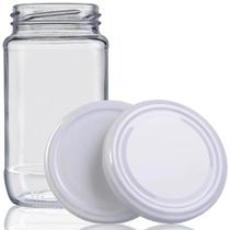 Kit 12 Potes De Vidro Azeitona 355 Ml Com Tampa Branca