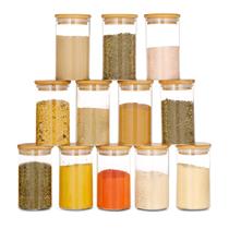 Kit 12 Potes de Vidro c/ Tampa Bambu Hermética 250ml