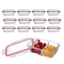 Kit 12 Potes de Vidro com Divisória Marmita Fit 4 Travas 930ml