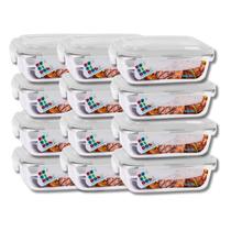 KIT 12 Potes de Vidro Retangular com Tampa Hermética 640ml